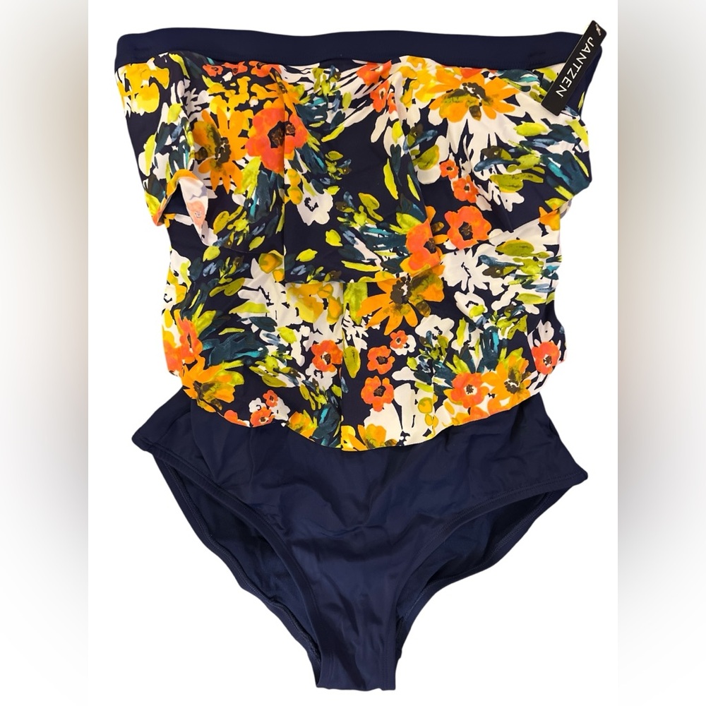 Jantzen Women’s Floral One Piece - Navy Orange Green Sz 10 No straps